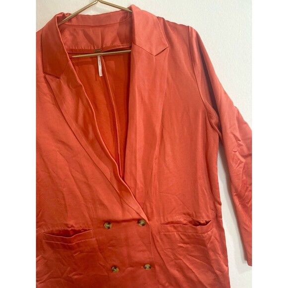 Free People Satin Silk Orange Rust Tailored Long Blazer Jacket Womens Large - Picture 3 of 16